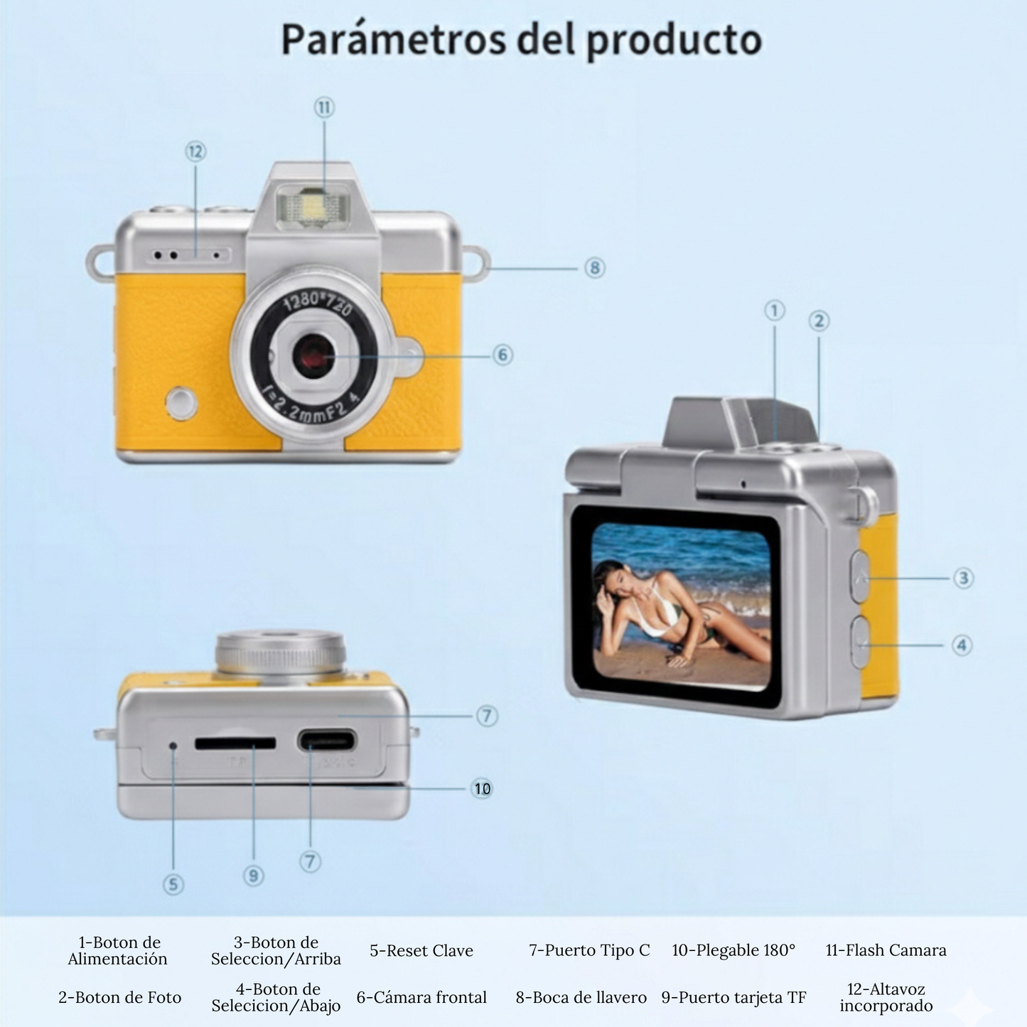 Mini Cámara Retro Pantalla 180° 1080p