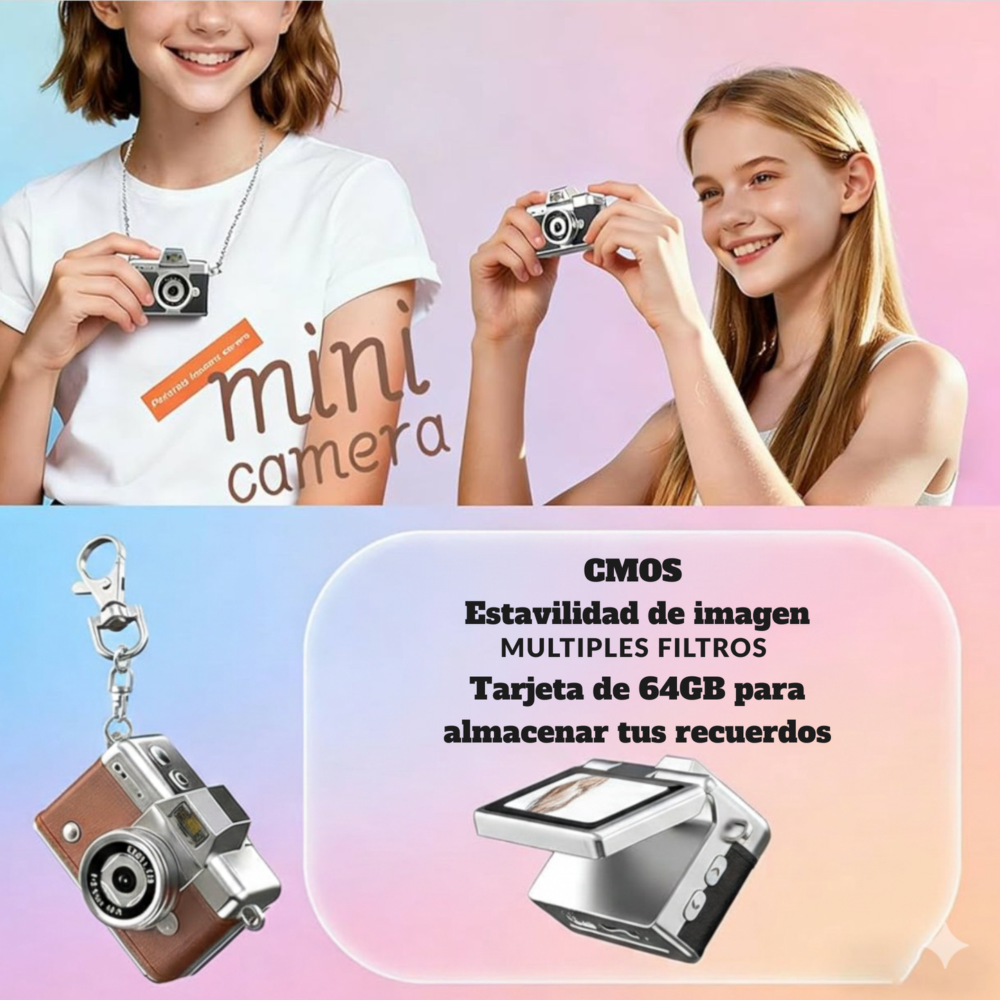 Mini Cámara Retro Pantalla 180° 1080p